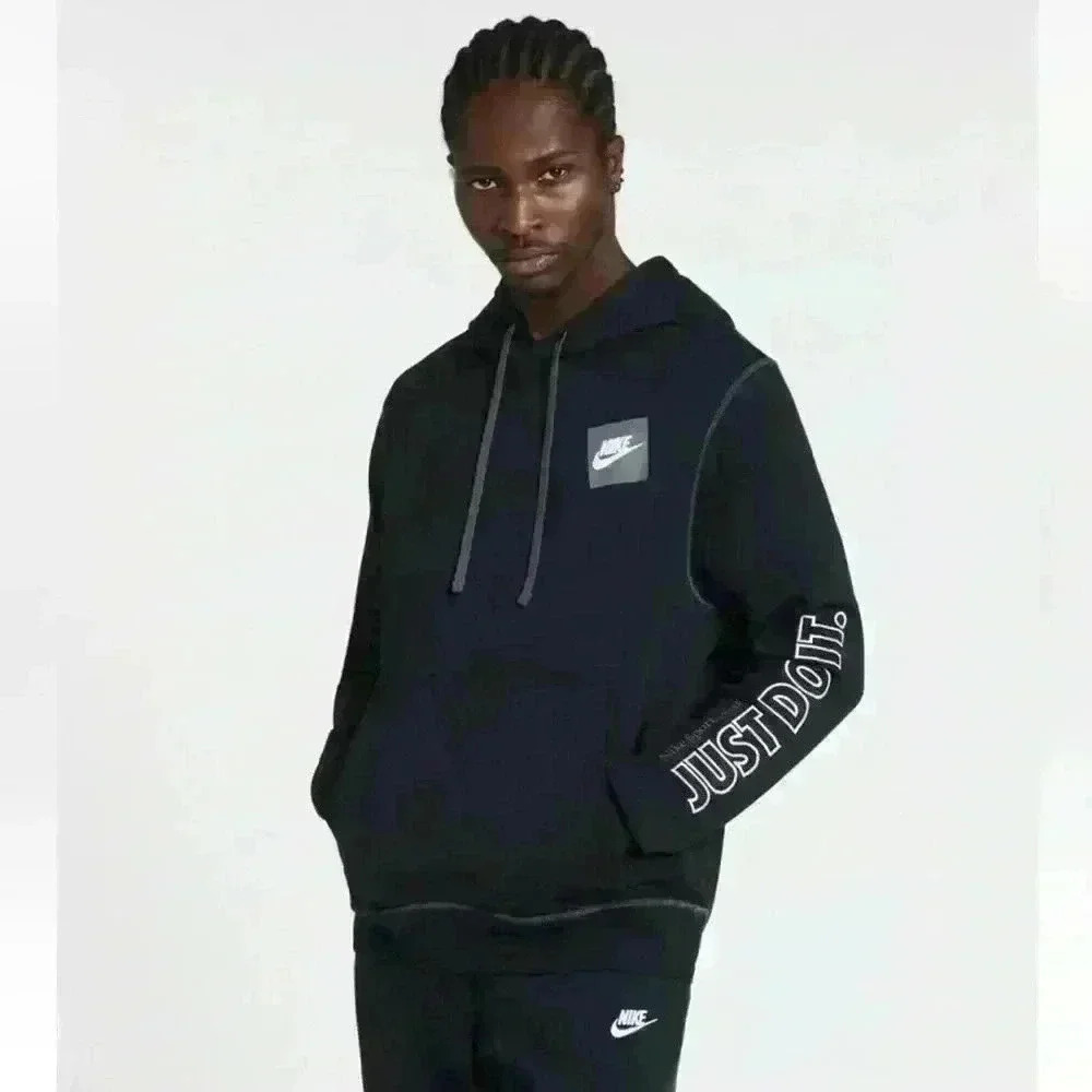 Men's Just Do It Nike Box Logo Black/Gray Hoodie Medium